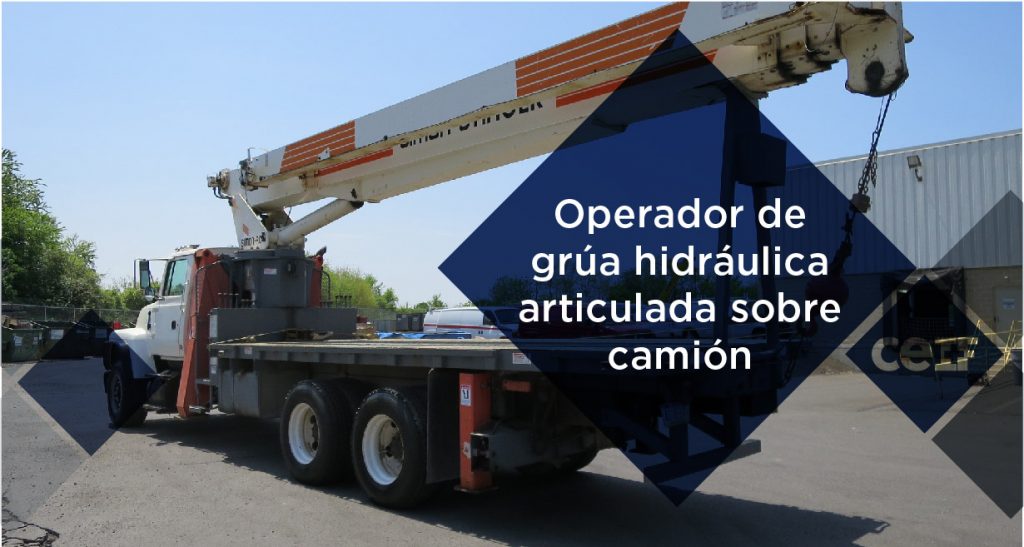 Operador de grúa hidráulica articulada sobre camión